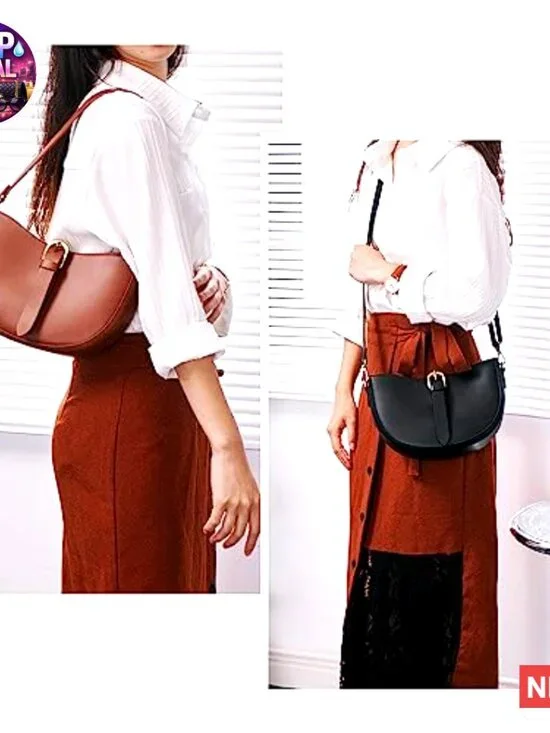 Vintage Vegan Leather Shoulder Bag Hobo Purse Crescent Satchel - Picture 2 of 7